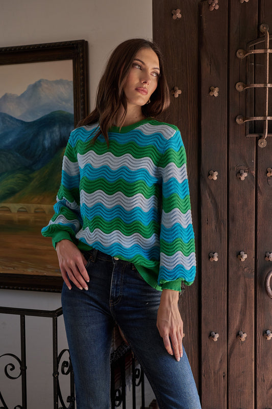 Blue and Green Wave Sweater
