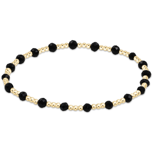 gemstone gold sincerity pattern 3mm bead bracelet - faceted onyx