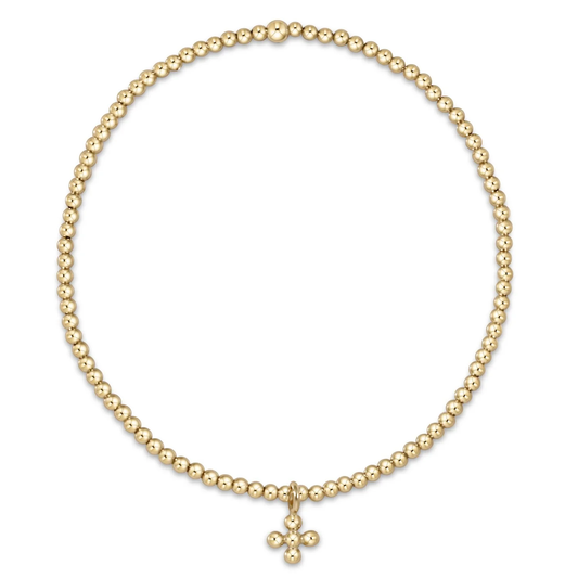 classic gold 3mm bead bracelet - classic beaded signature cross small gold charm extends