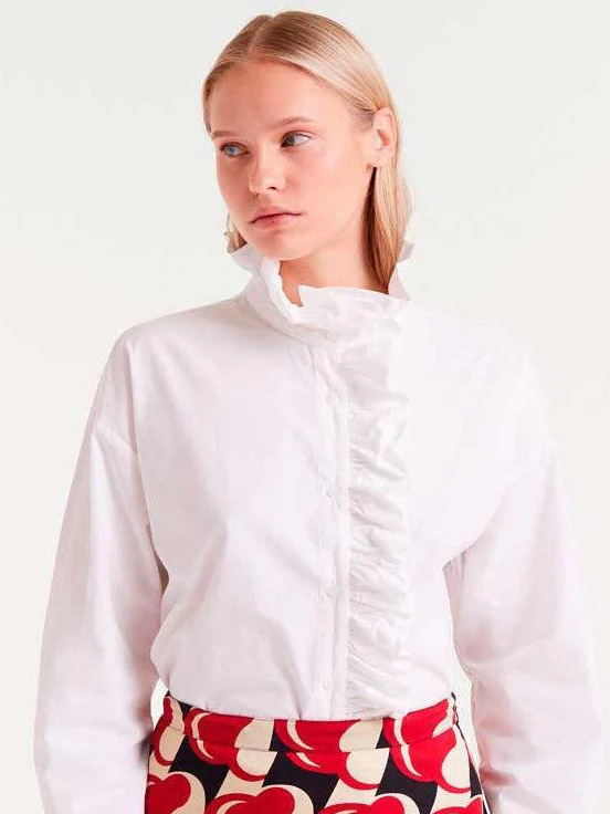White Ruffle Hayden Long Sleeve Top