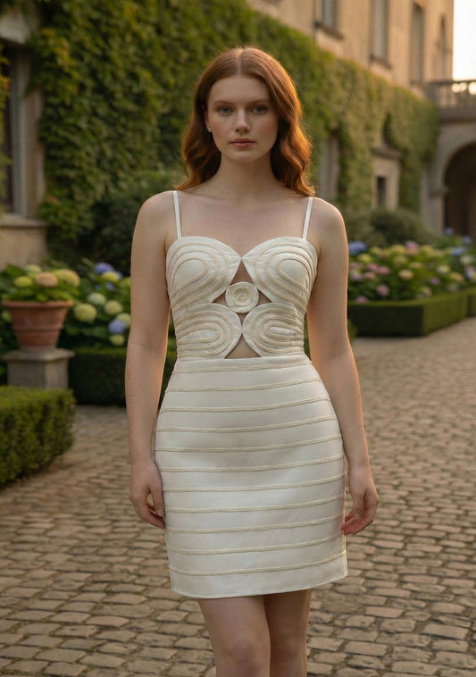 White and Cream Line Detail Dress