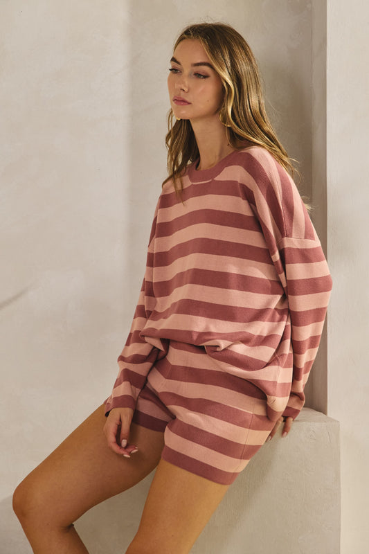 Pink & Mauve Striped Short Set