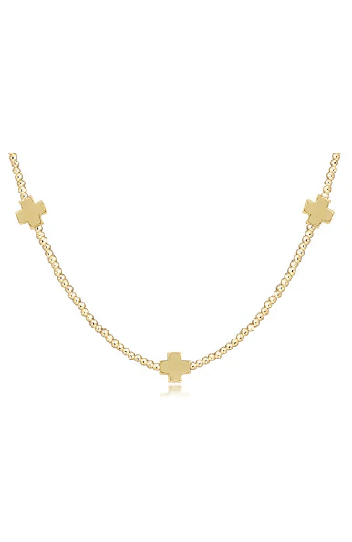 15" Choker Signature Cross Gold 2mm Bead- Signature Cross Gold