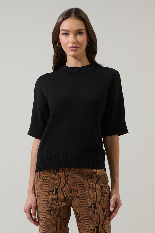 Novah Drop Shoulder Black Sweater