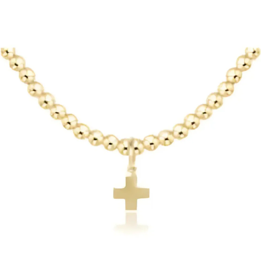 15" Choker Classic Gold 3mm Bead - Signature Cross Gold Charm