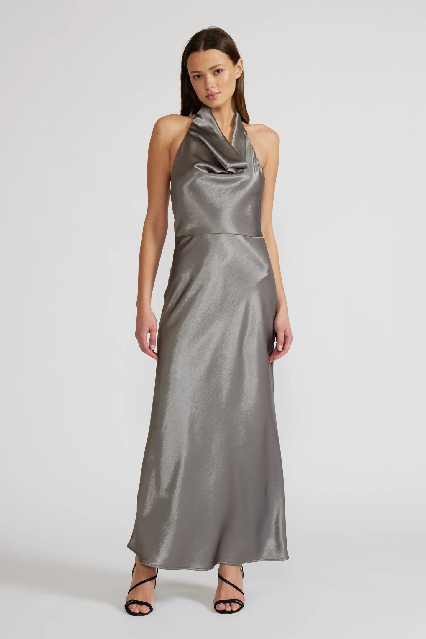 Pewter Satin Maxi dress