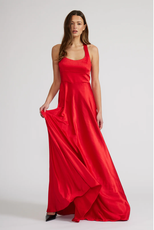 Red Satin Maxi Dress