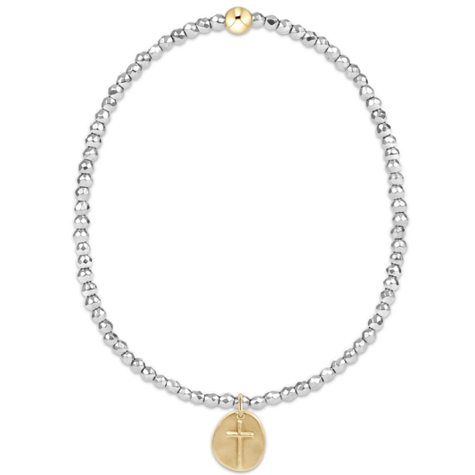 silver faceted hematite 2mm bead bracelet - inspire small gold charm