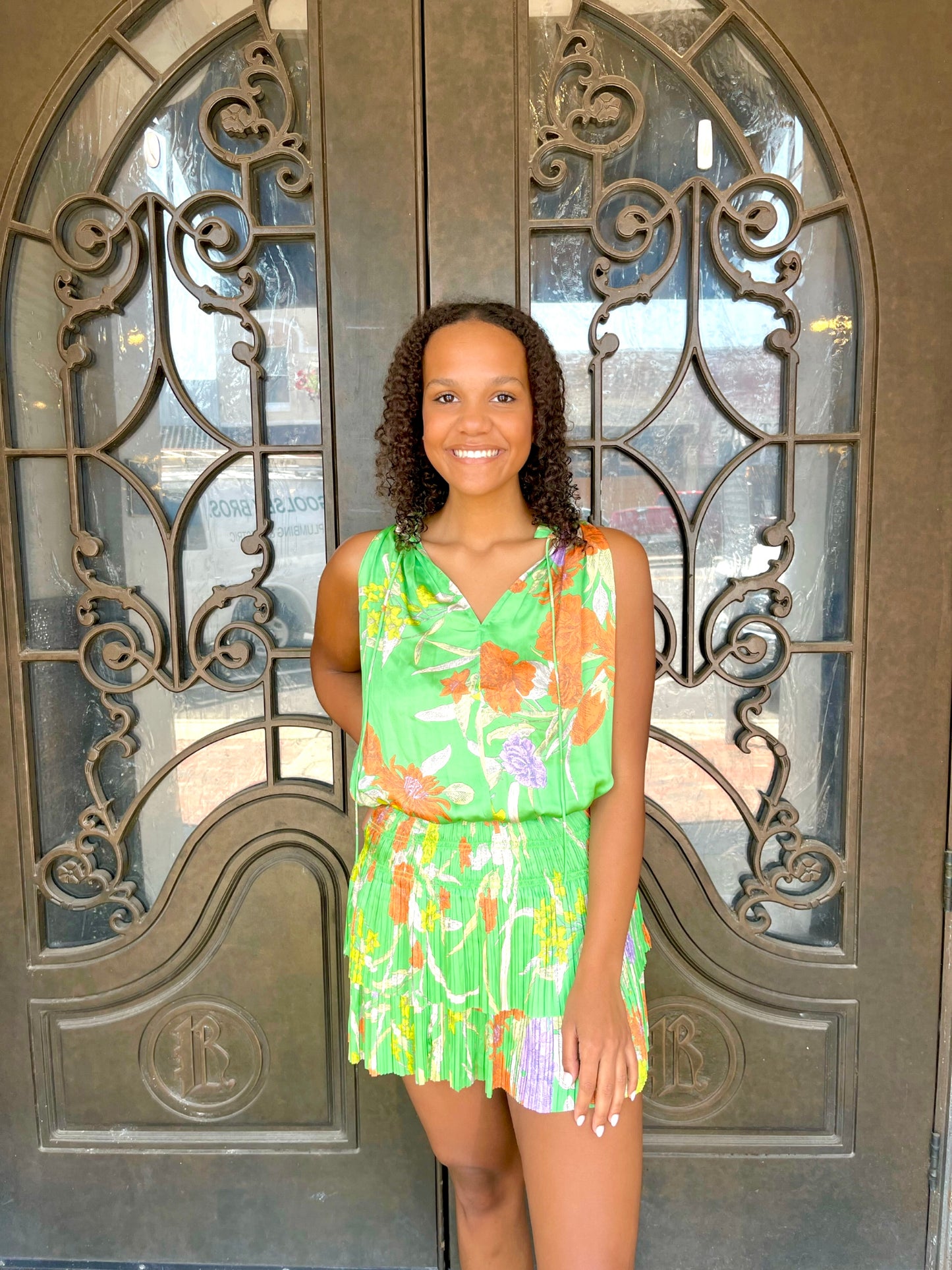 Green Floral Mini Dress