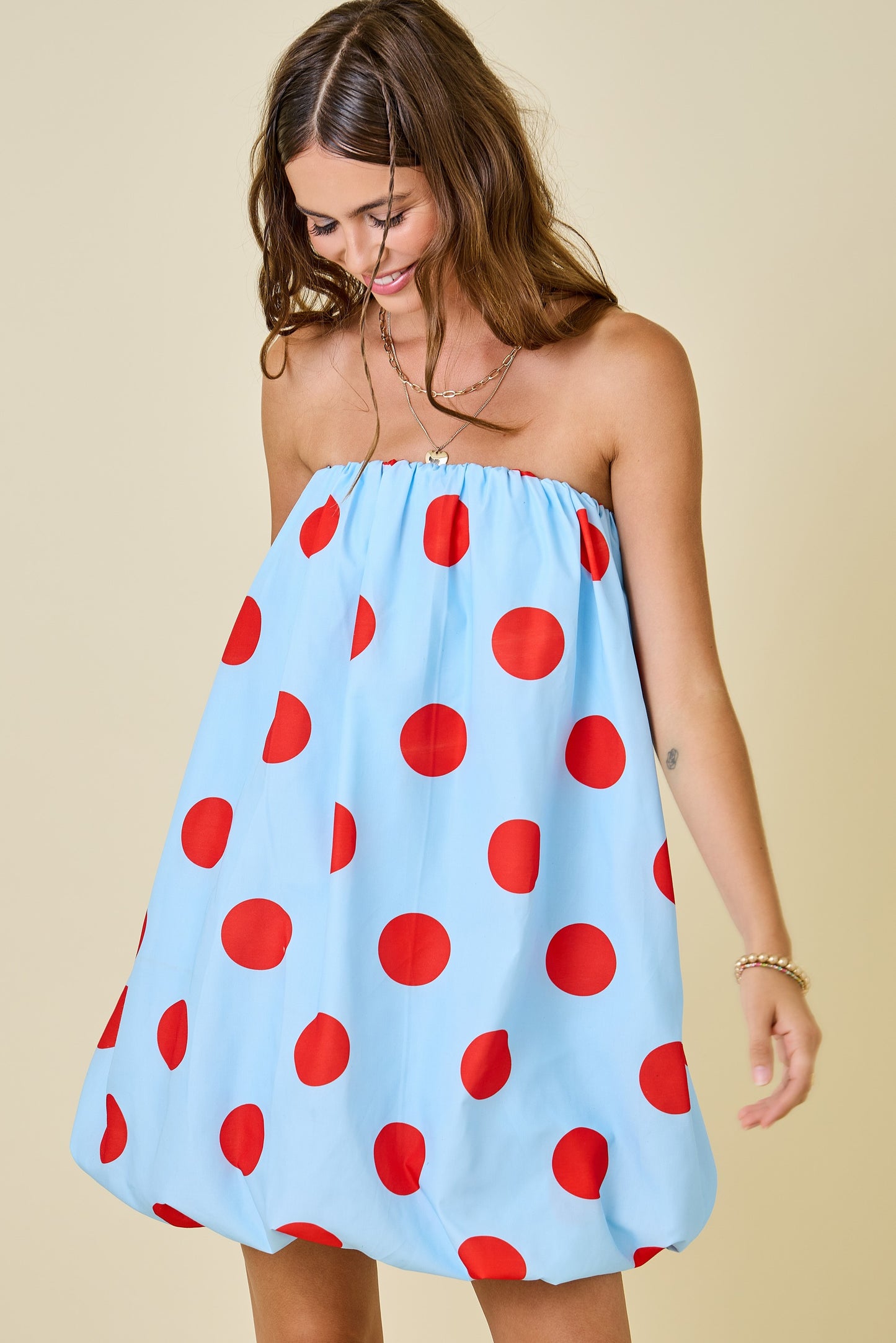 Blue and Red Poka Dot Bubble Dress