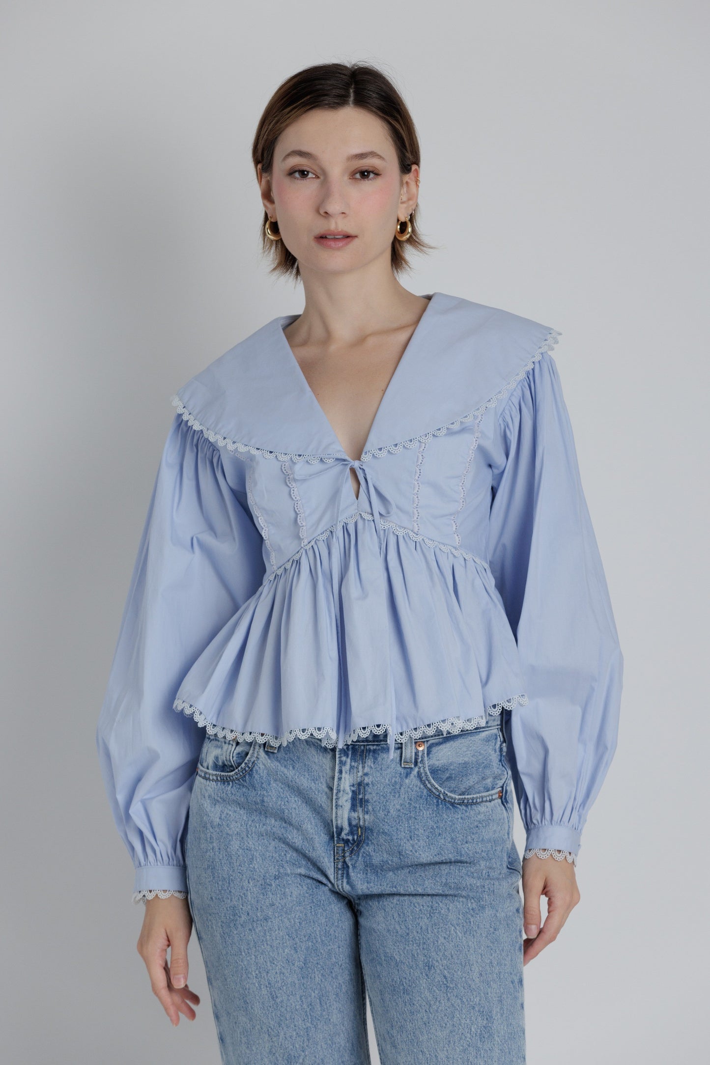 Kimber Baby Blue Tie Blouse