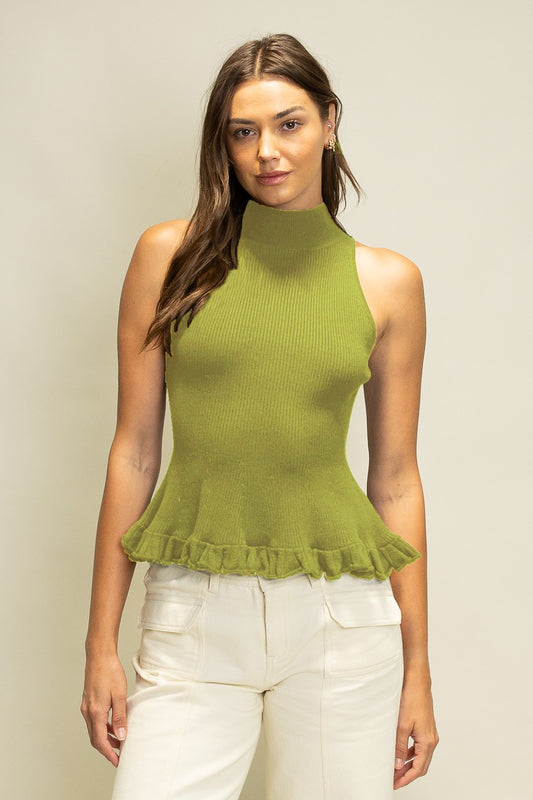 Green Ruffle Sweater Vest