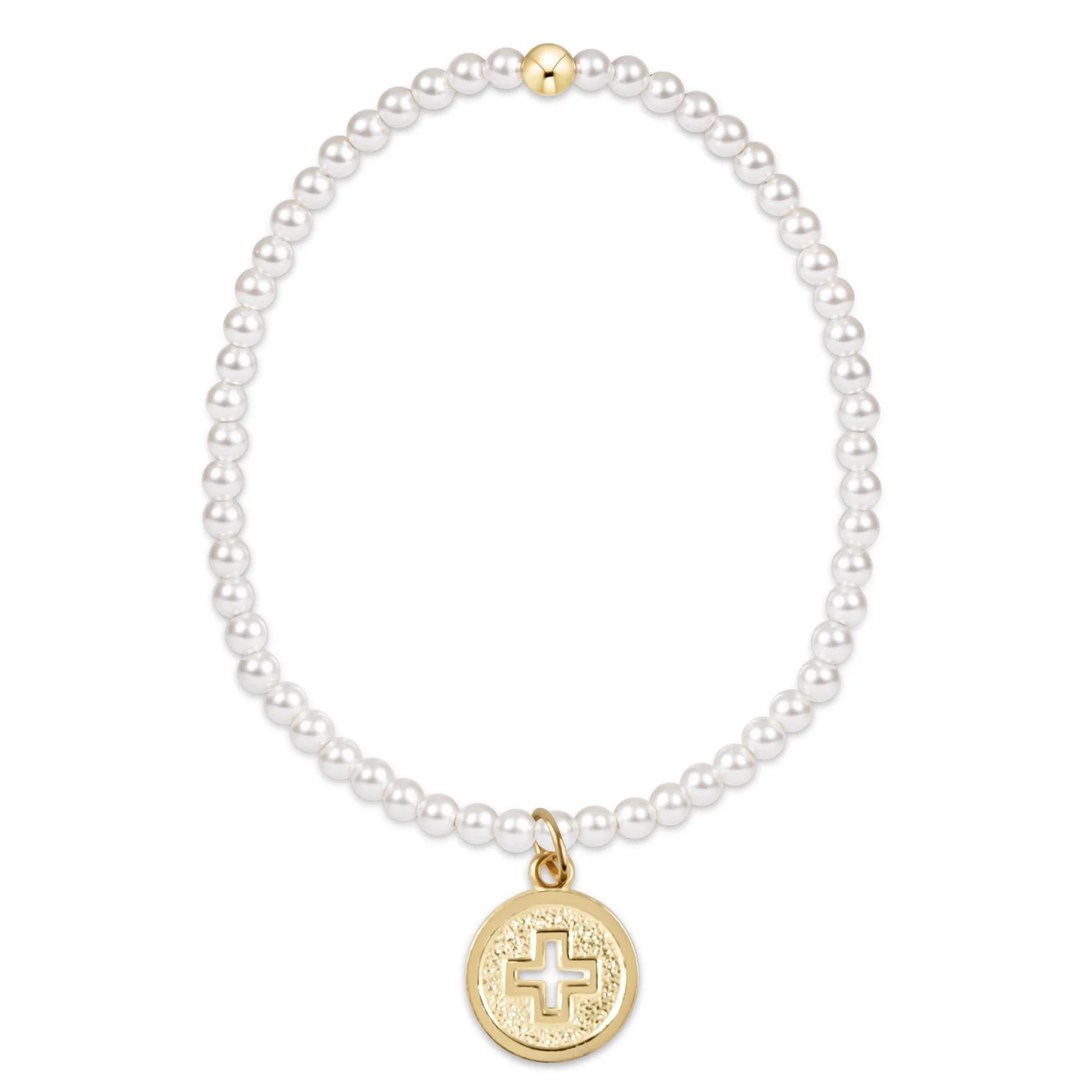 classic pearl 3mm bead bracelet - signature cross gold disc extends
