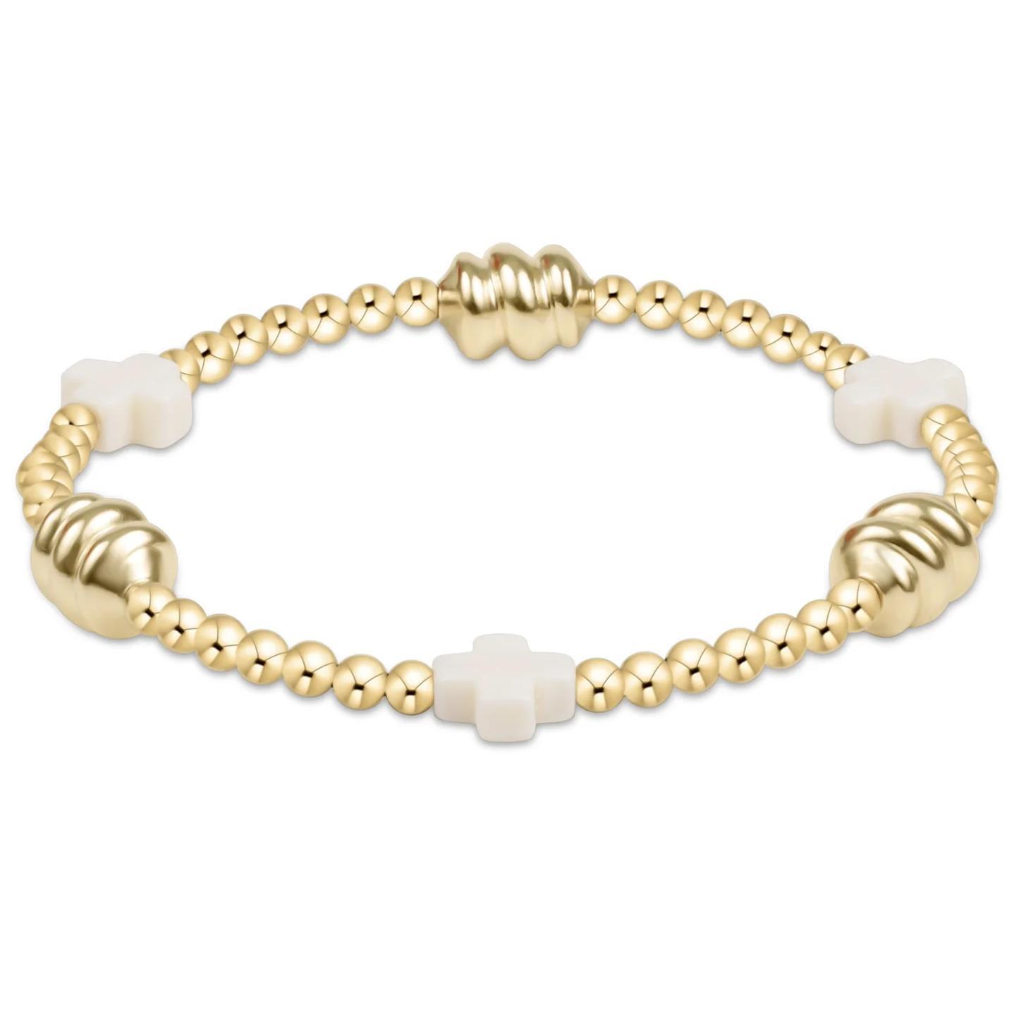 signature cross admire gold pattern 3mm bead bracelet - off-white