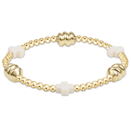 signature cross admire gold pattern 3mm bead bracelet - off-white