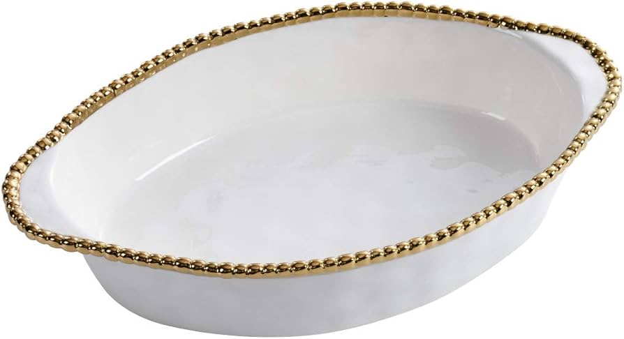 Oval Baking Dish Gold White Pampa Bay CER2691WG