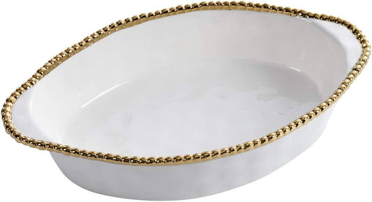 Oval Baking Dish Gold White Pampa Bay CER2691WG