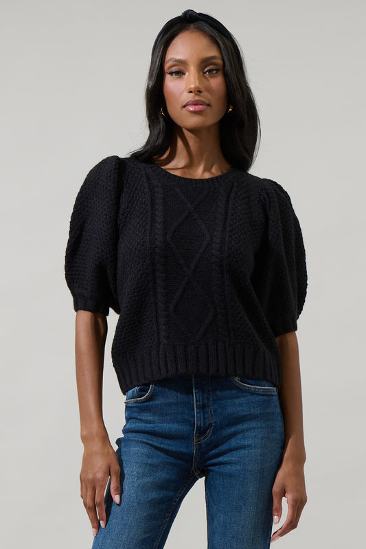 Black Puff Sleeve Sweater