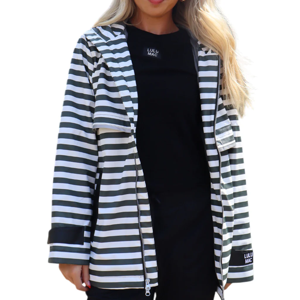 Lulu Mac Black and White Stripe Rain Jacket
