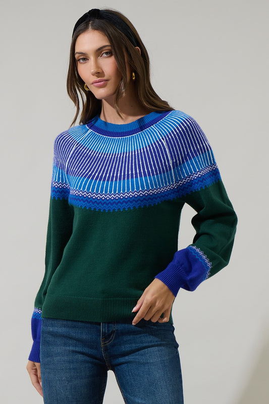 Blue and Green Collar Sweater