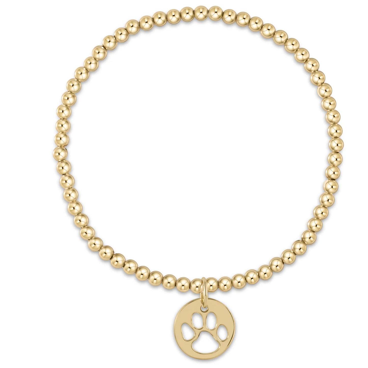 classic gold 3mm bead bracelet - paw print gold disc extends