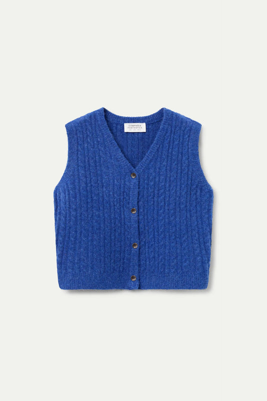 Blue V Neck Button Vest