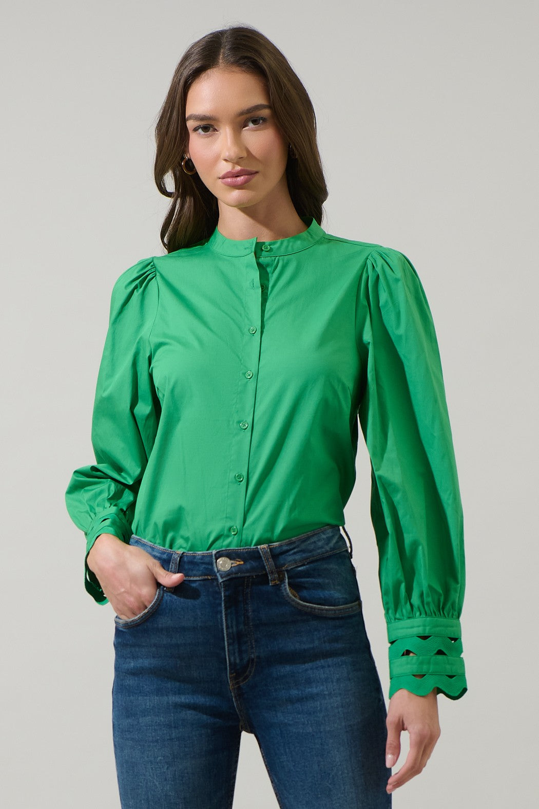 Green Lace Button Top