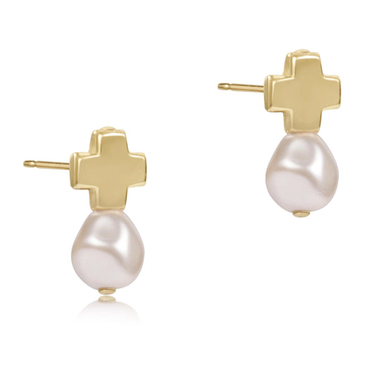 signature cross gold stud - classic pearl