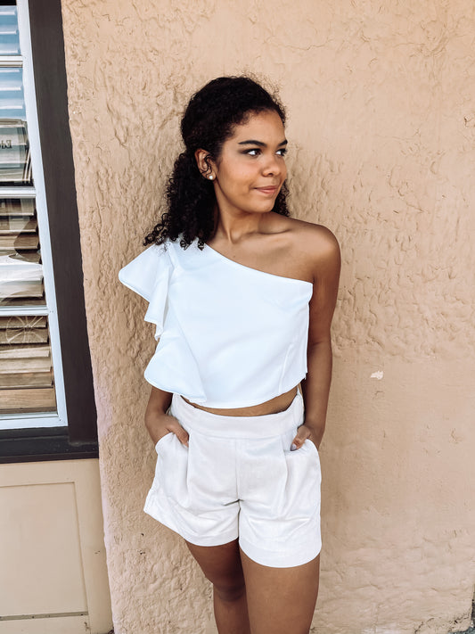 White Cropped One Shoulder