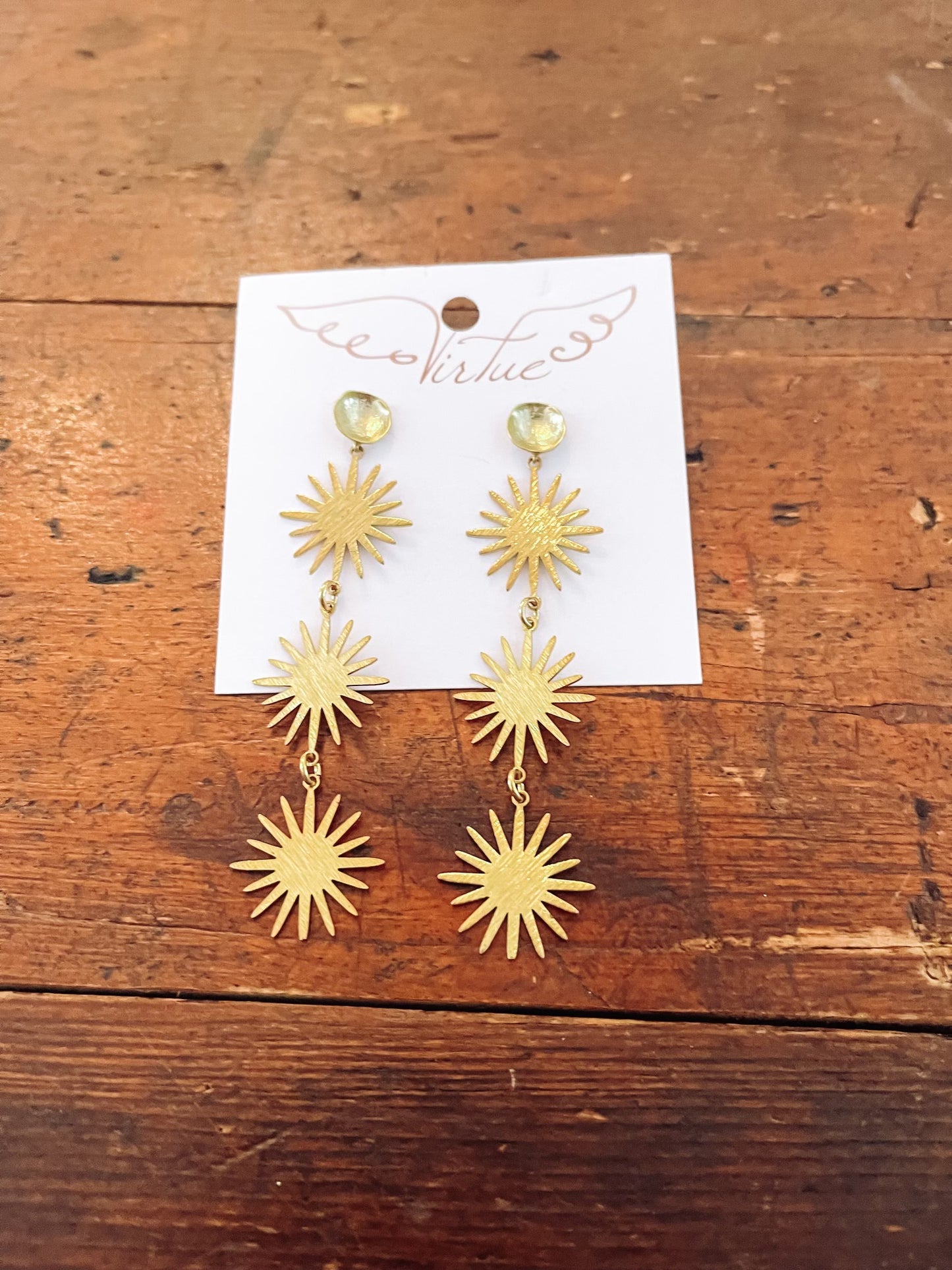 Virtue Gold Three Star Earrings