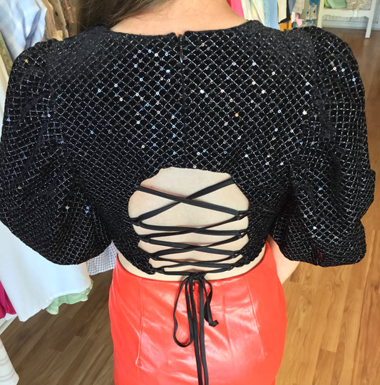 Sequin Top With Velvet Back Straps