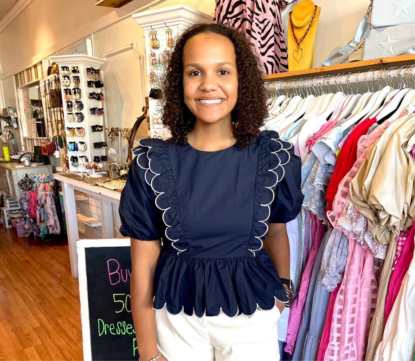 Navy & White Scallop Edge Top