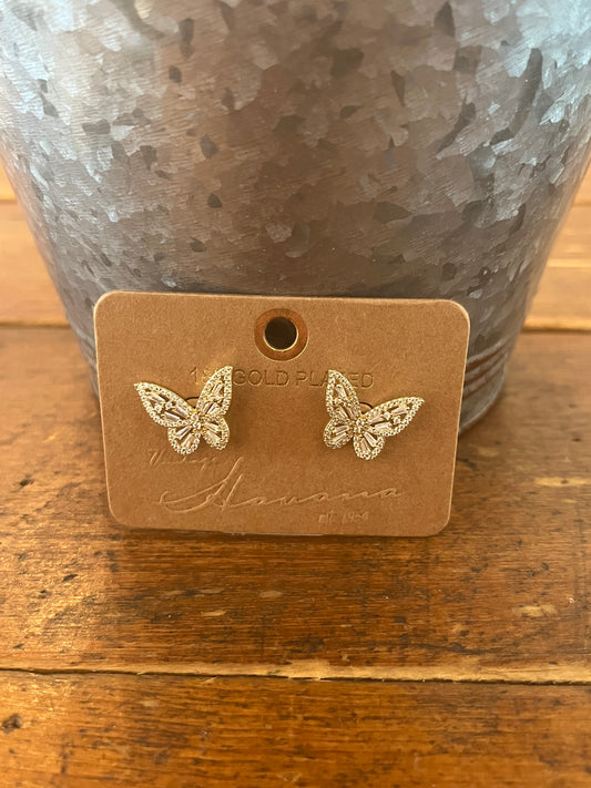 Gold Stone Butterfly Earrings