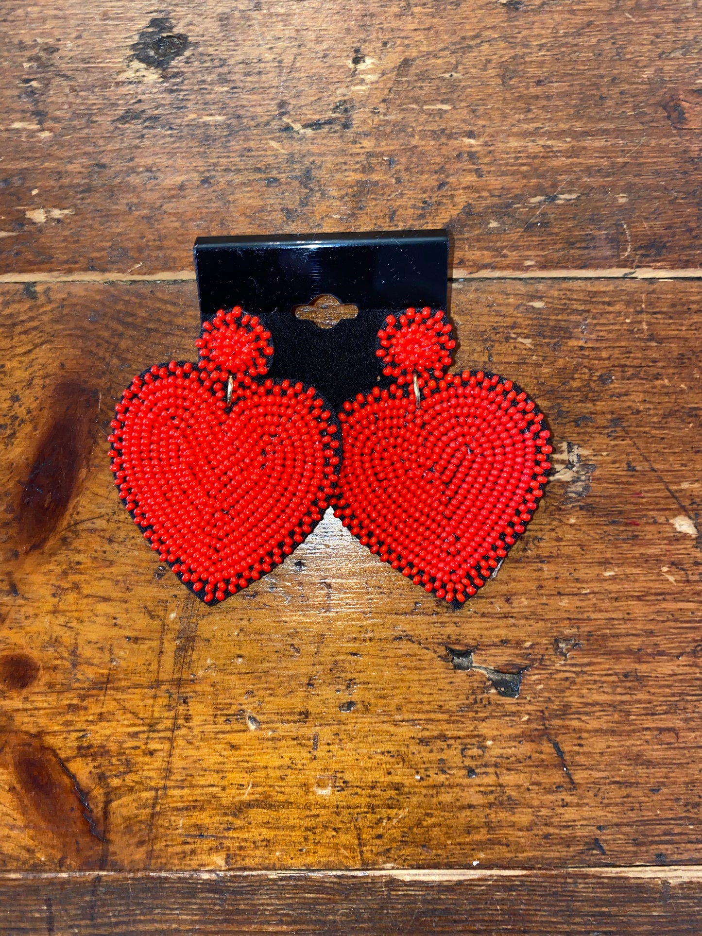 Black Multi Beaded Heart Earrings
