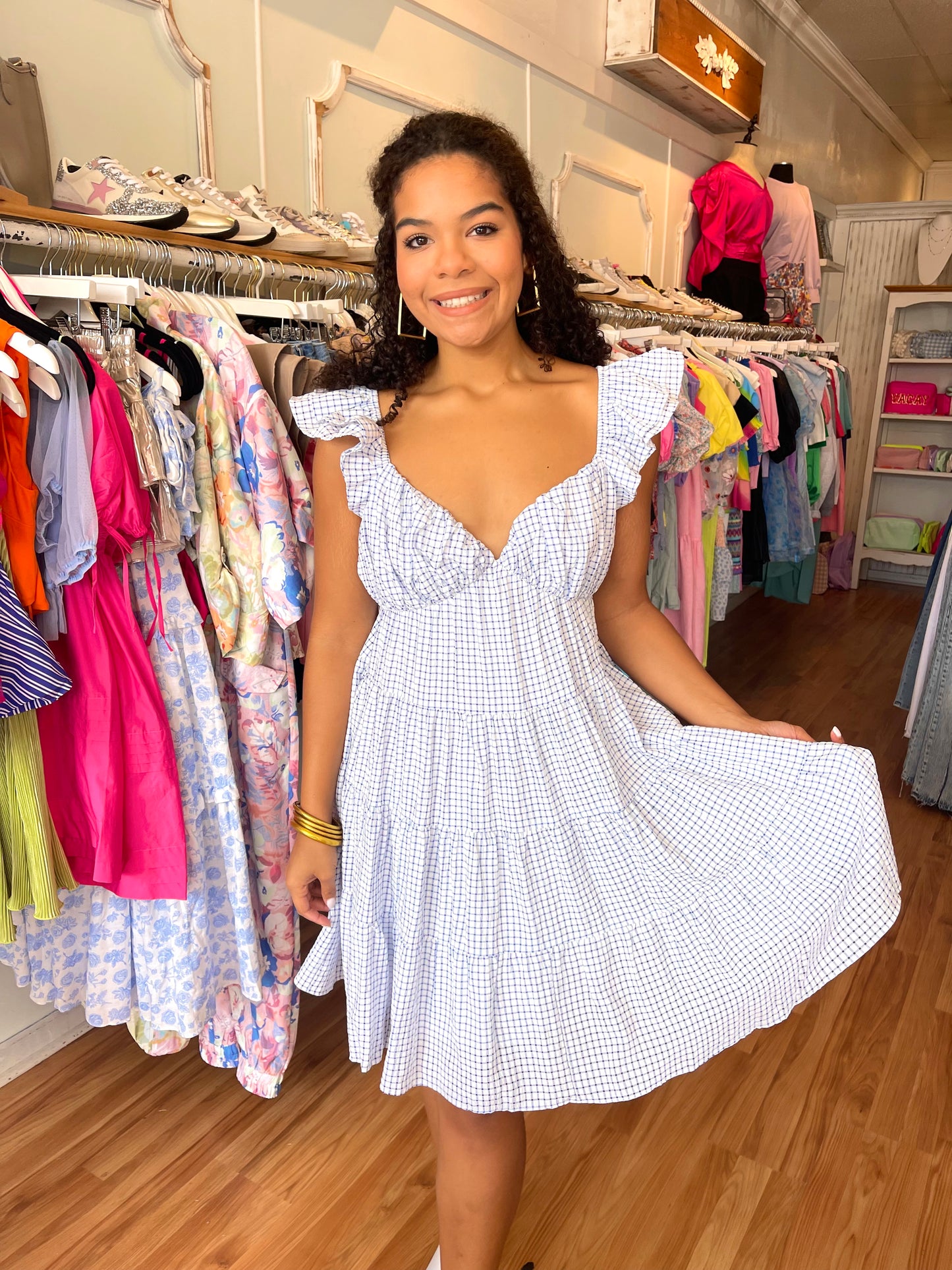 Tiered Blue Gingham Dress