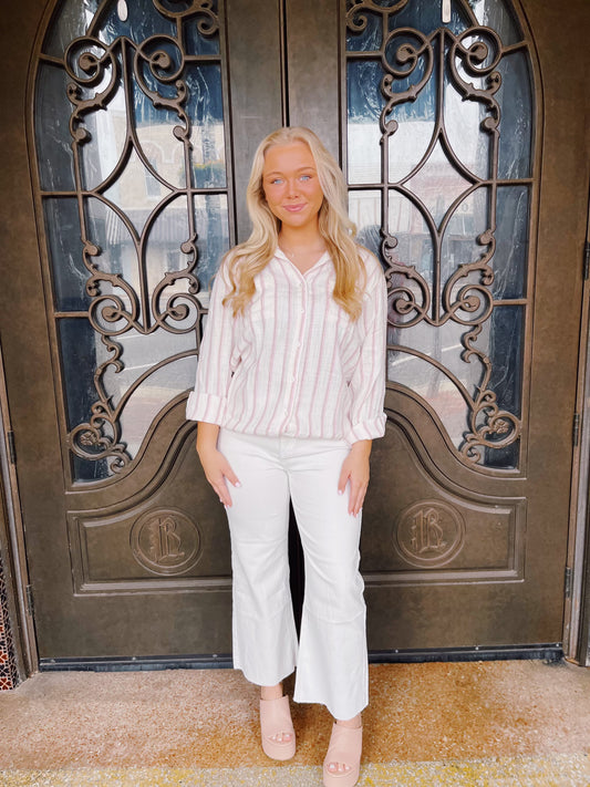 Saturday Stripe Button Up Top