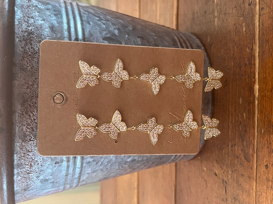 Gold Stone Dangled Butterfly Earrings