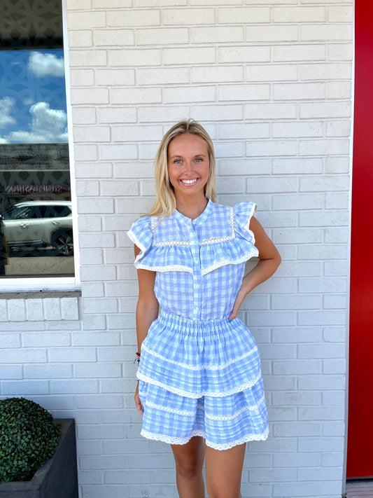 Baby Blue Gingham Skort