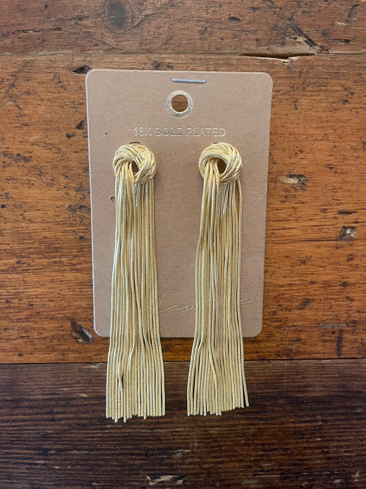 Gold Twist Long Fringe Earrings