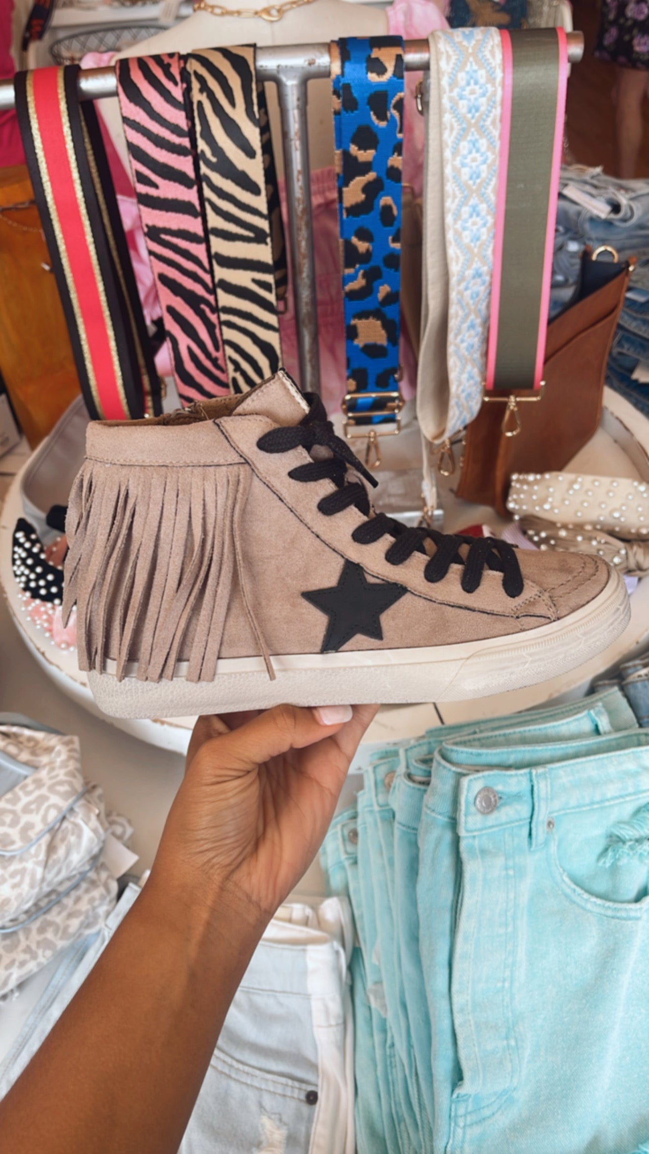 Ruth Taupe Fringe Sneakers