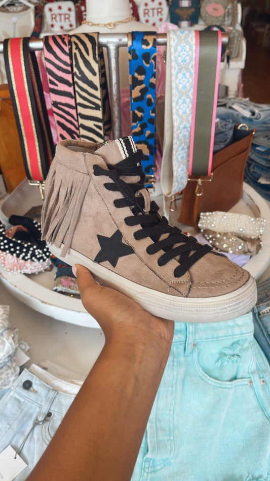 Ruth Taupe Fringe Sneakers