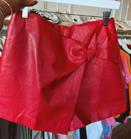 Pleather Bow Tie Skort