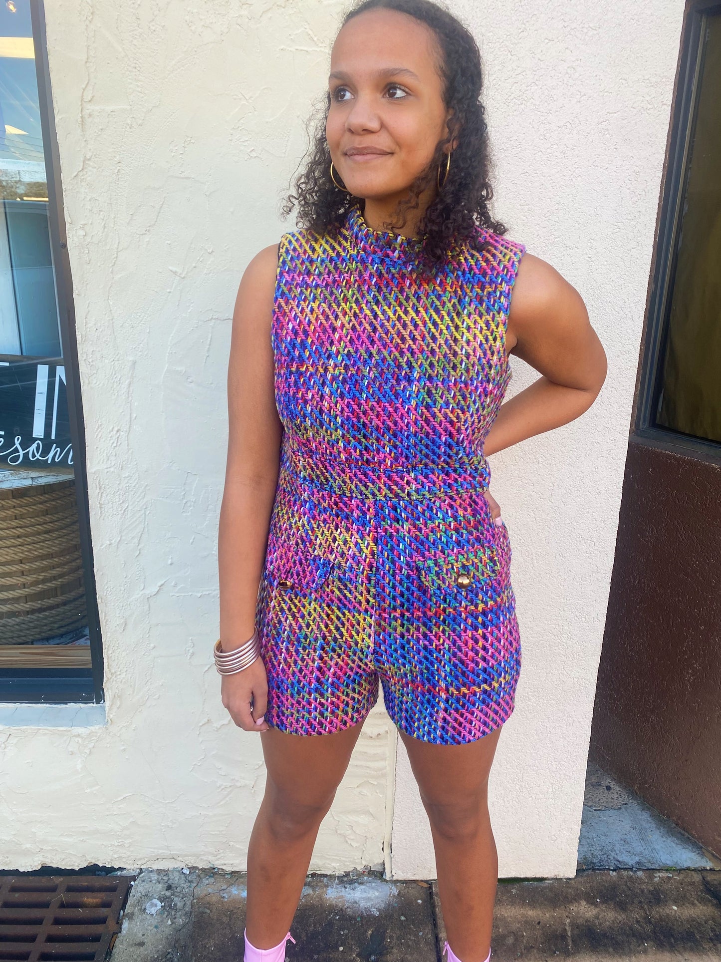 Rainbow Tweed Romper