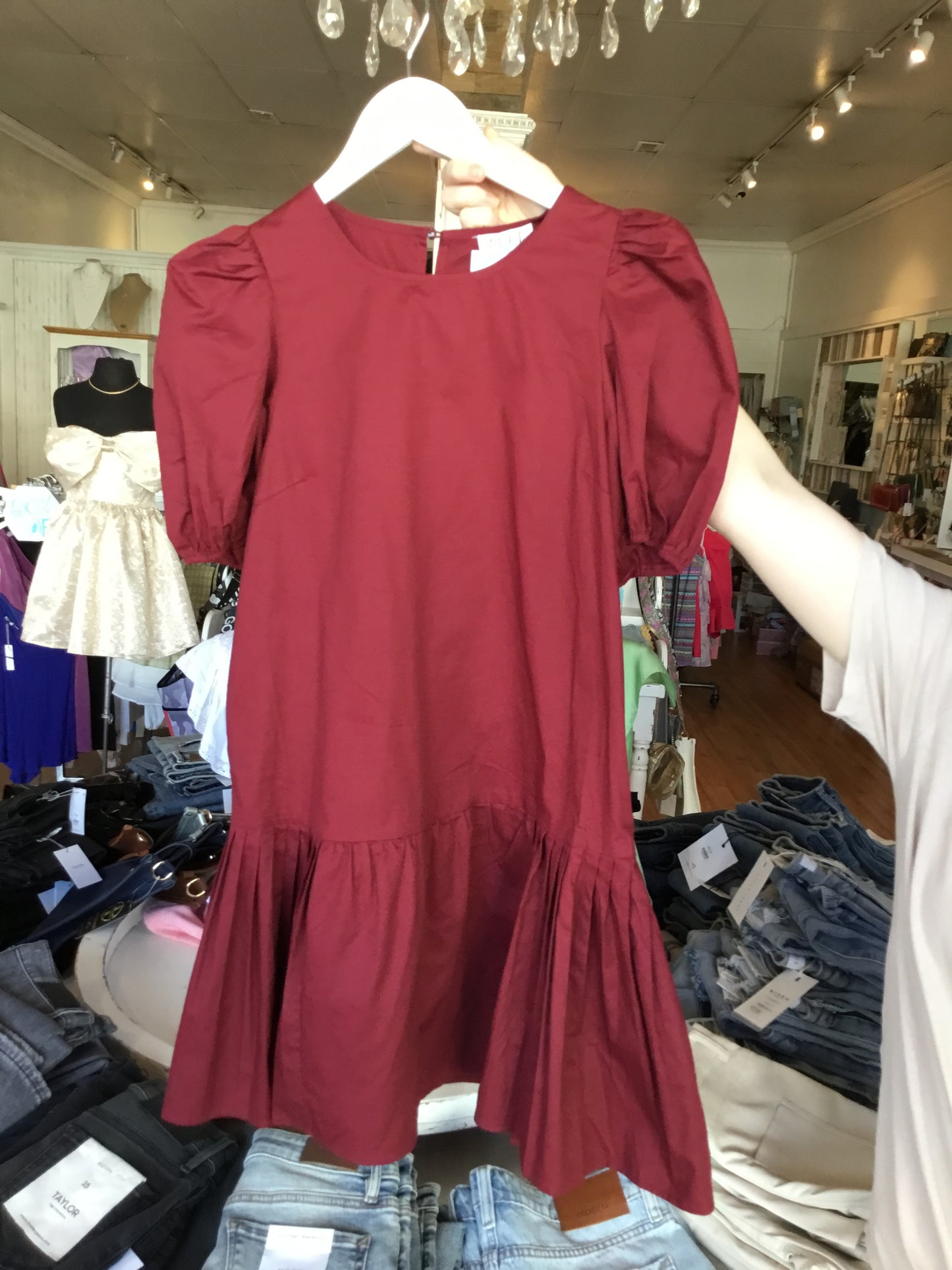 Burgundy Puff Sleeve Dress