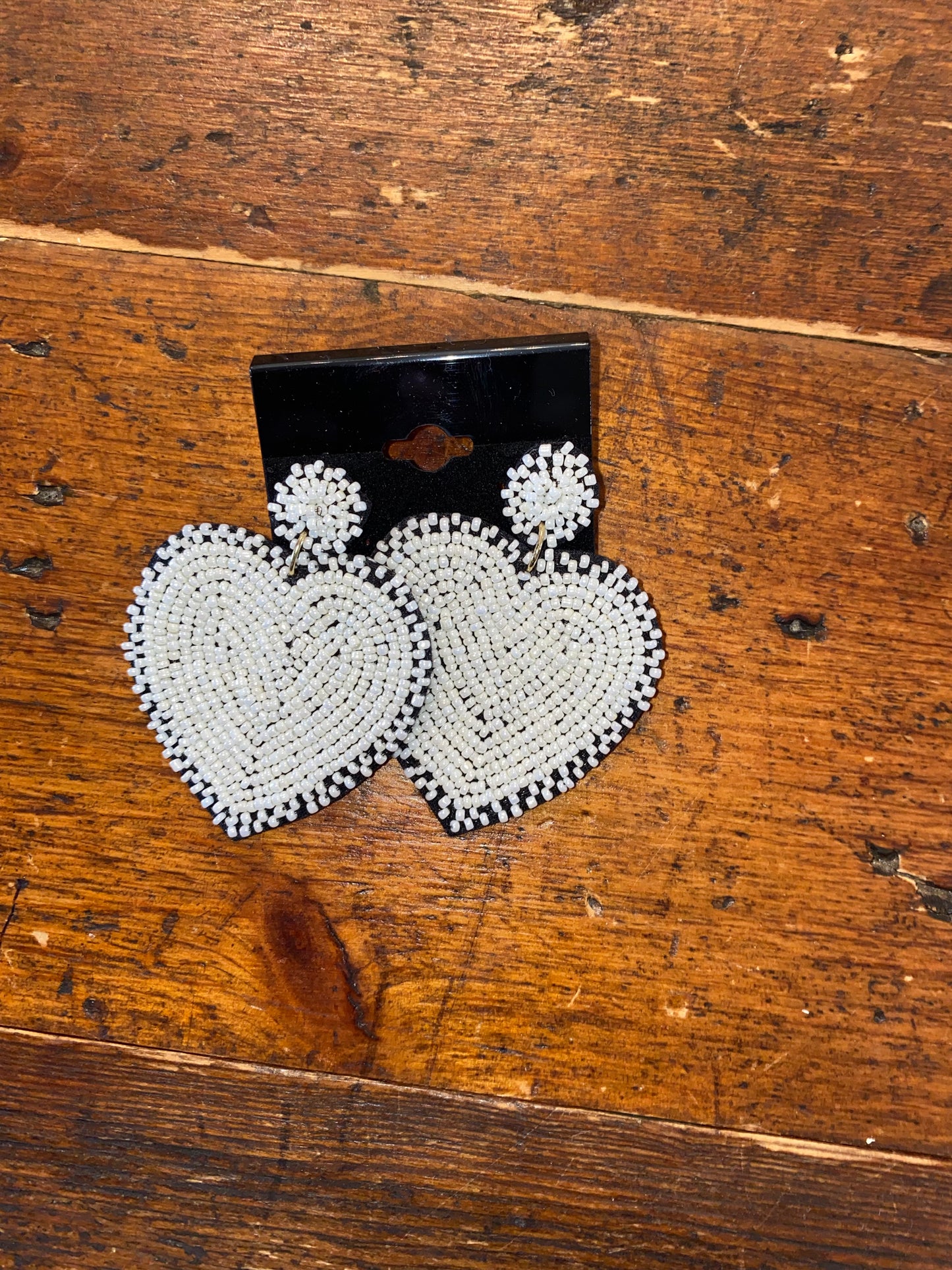 Black Multi Beaded Heart Earrings