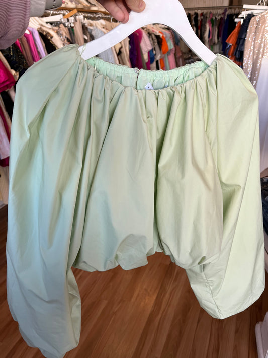 Cropped Blouse Long Sleeve Top Green