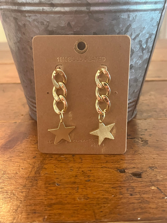 Chain Earring with Gold Plated Star Pendant
