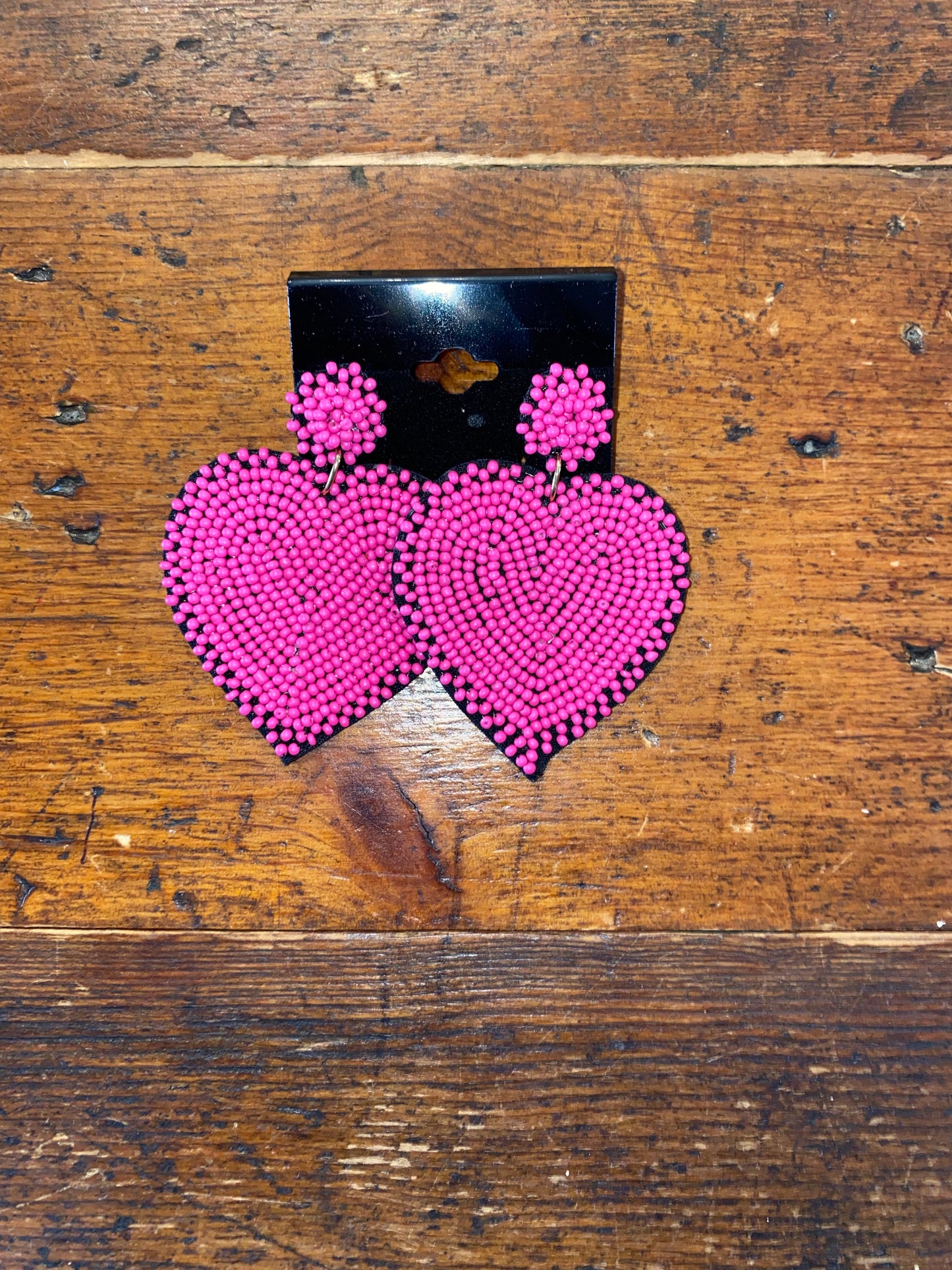 Black Multi Beaded Heart Earrings